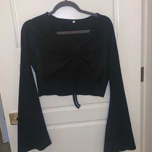 Black long sleeve waffle material crop top